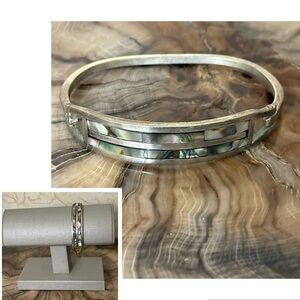 Silver Abalone Inlay Alpaca Hinged Bangle Bracelet
